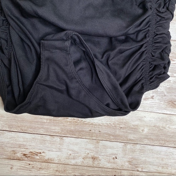 Free People On Your Side Bodysuit Black Ribbed Ruched Detailing - Picture 6 of 10